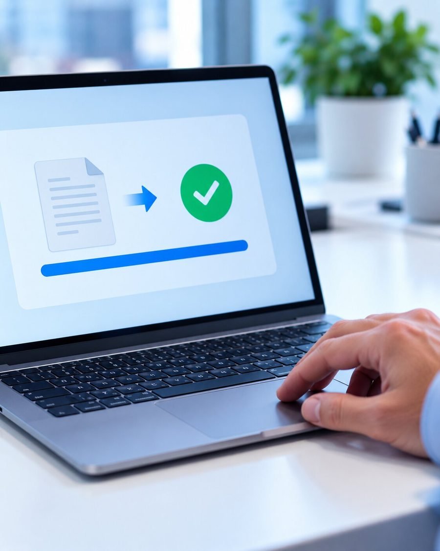 File upload completing on a laptop
