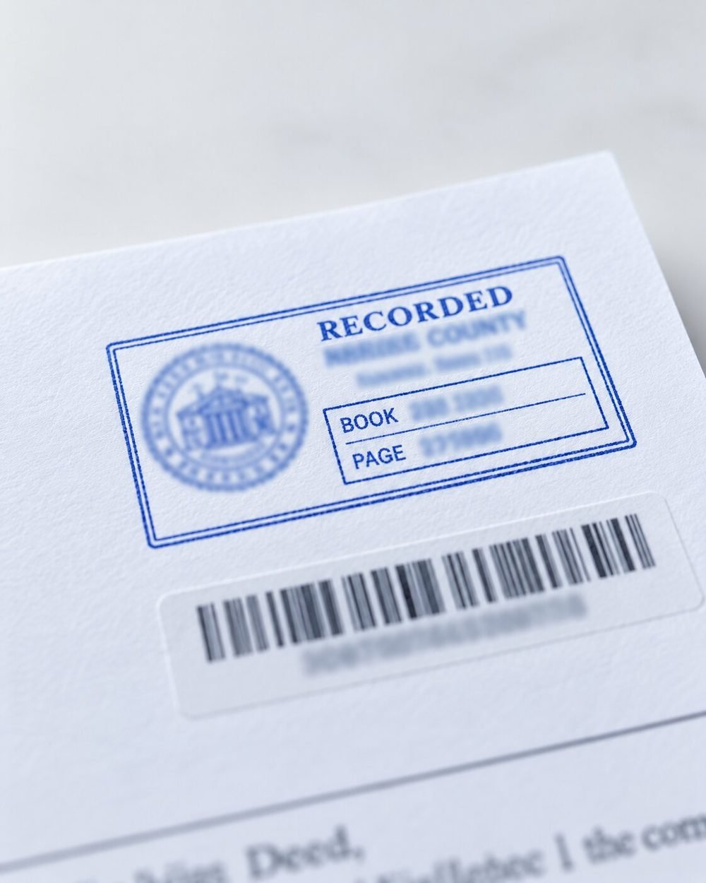 County recording stamp with book and page on a deed