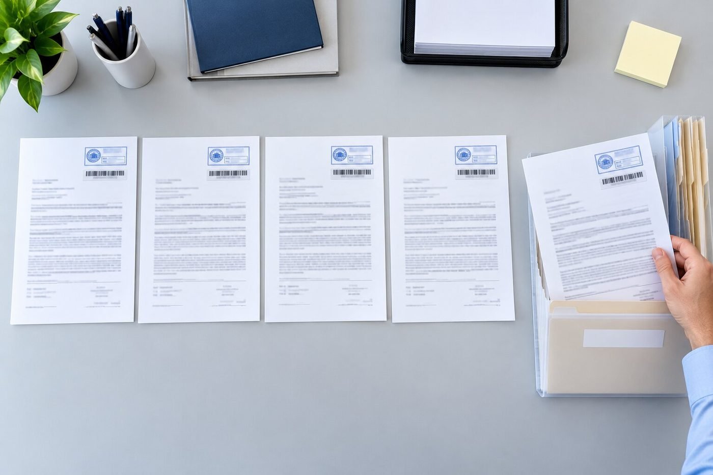 Recorded documents with county stamps being filed