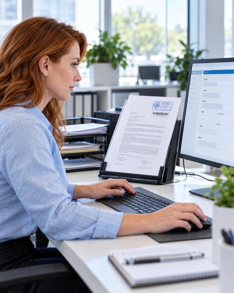 Team member entering recording details into a system