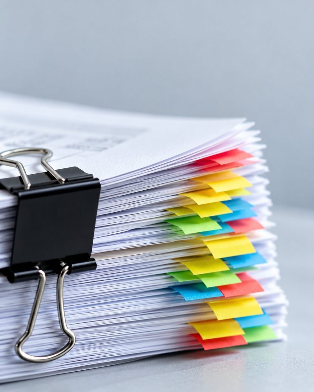 Closing package with colour-coded review tabs