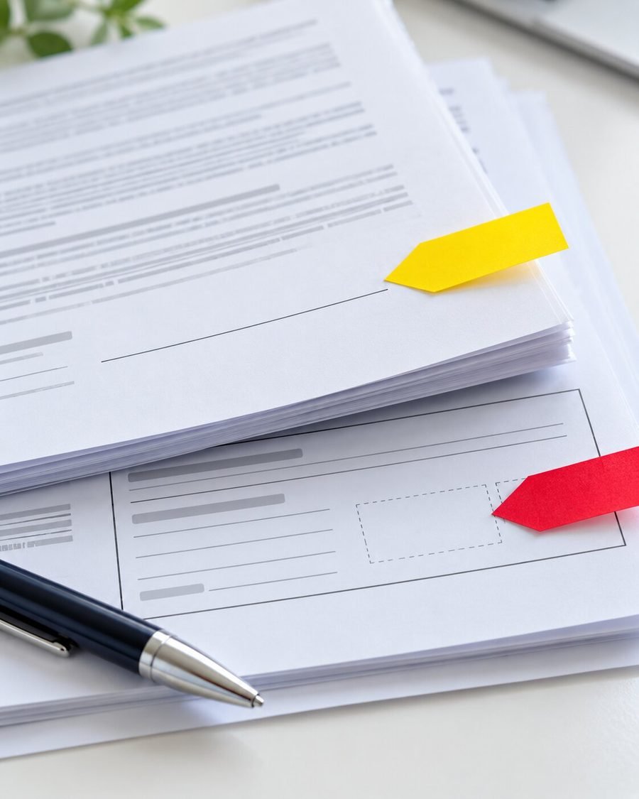 Flags marking a missing signature and notary block