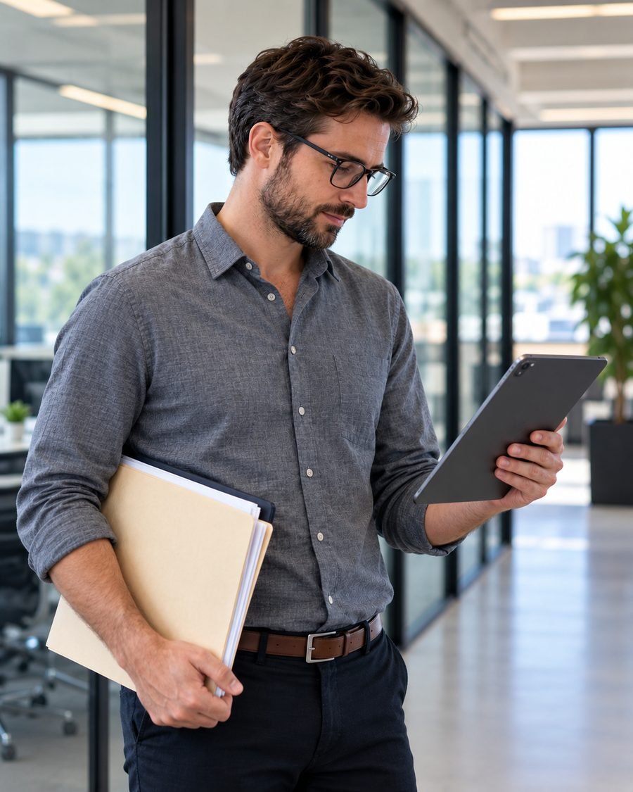 Reviewer checking a mortgage release search on a tablet