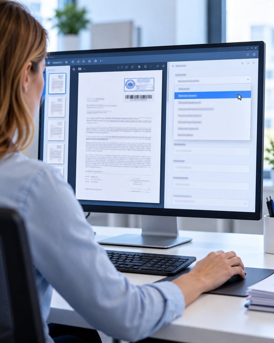 Document type being selected for a scanned page