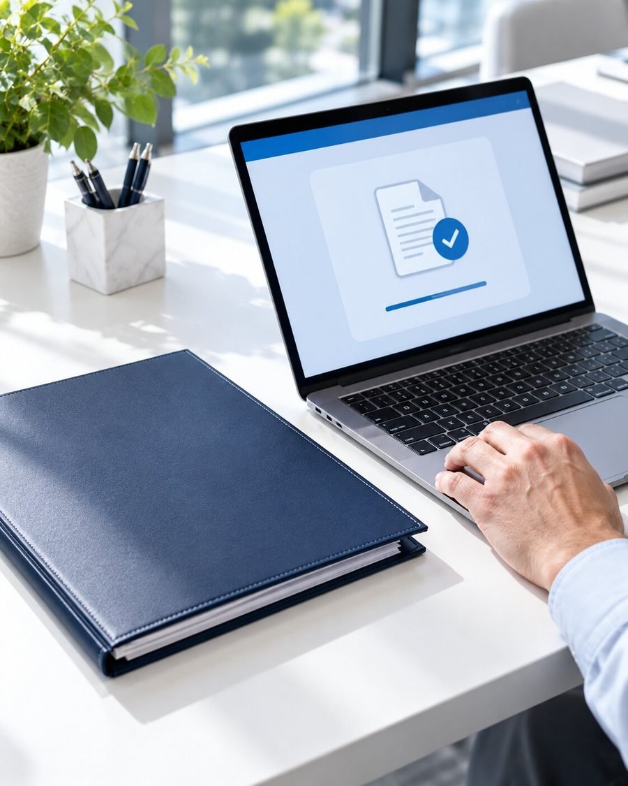 Policy delivery confirmed on a laptop