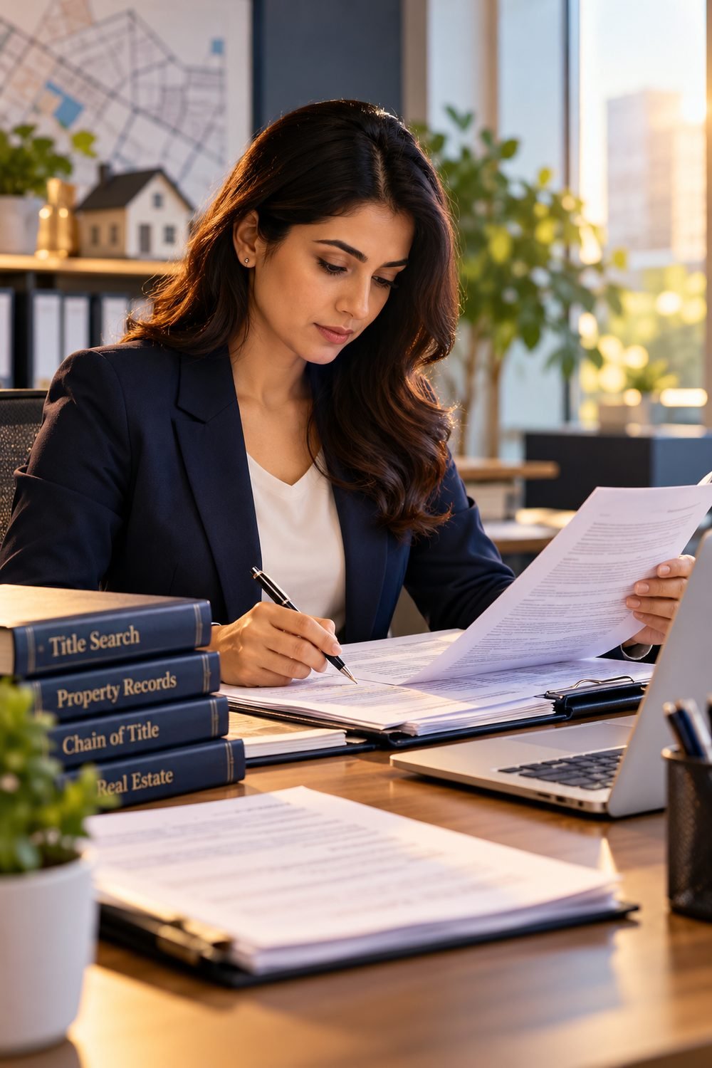 Title examiner reviewing a property file
