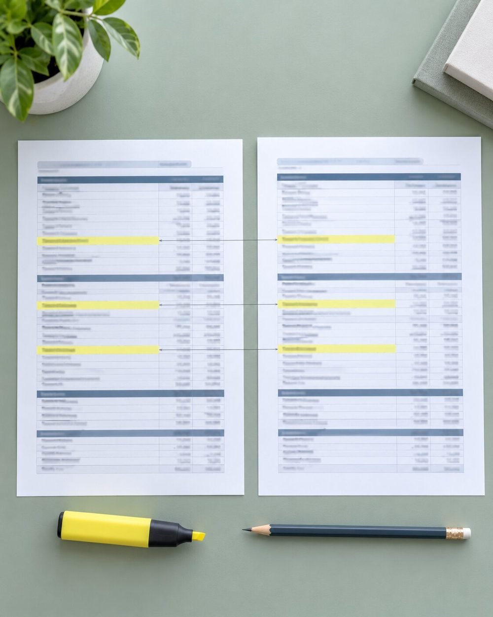Two disclosure forms compared side by side with matching lines highlighted