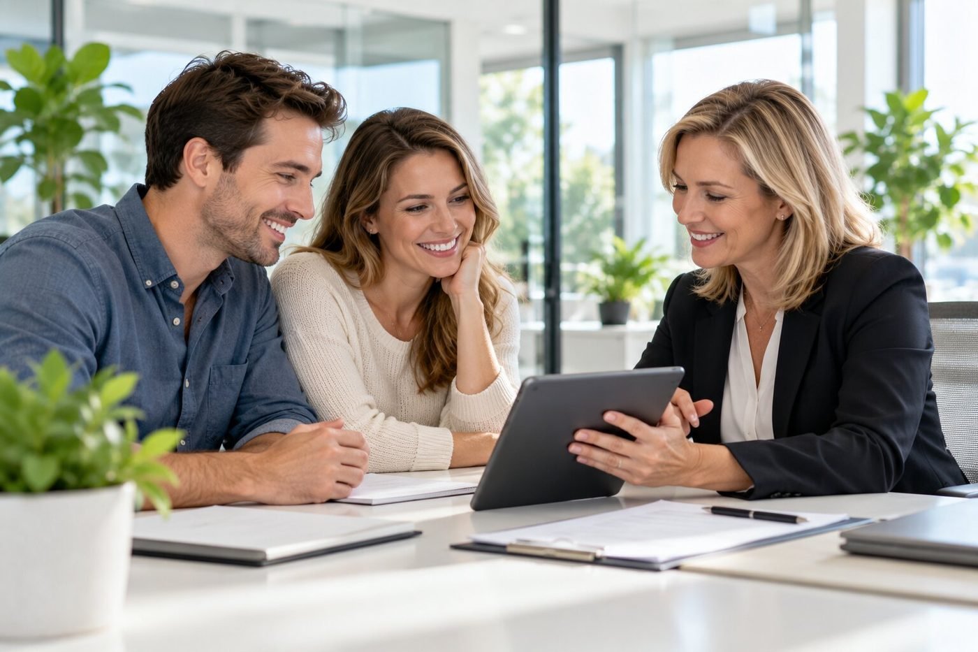 Loan officer reviewing a disclosure with homebuyers