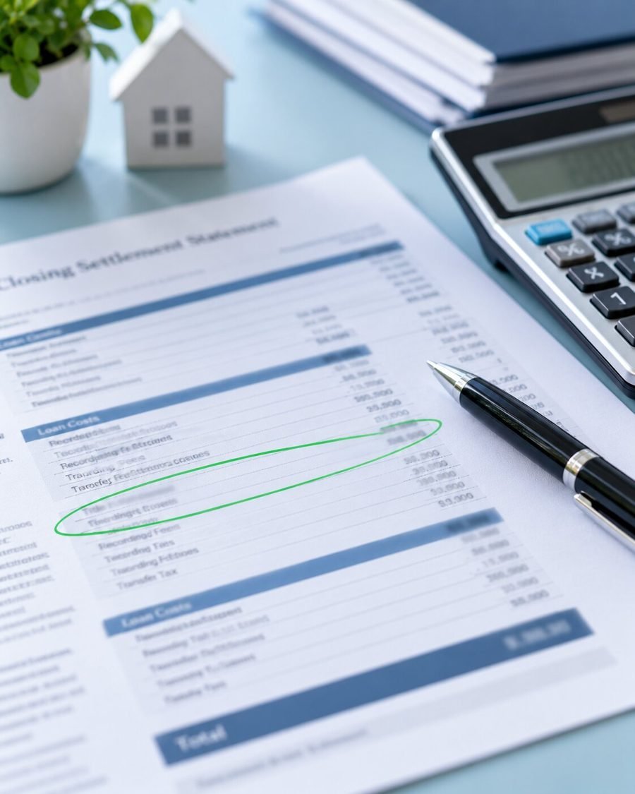 Closing settlement statement with a payoff line circled