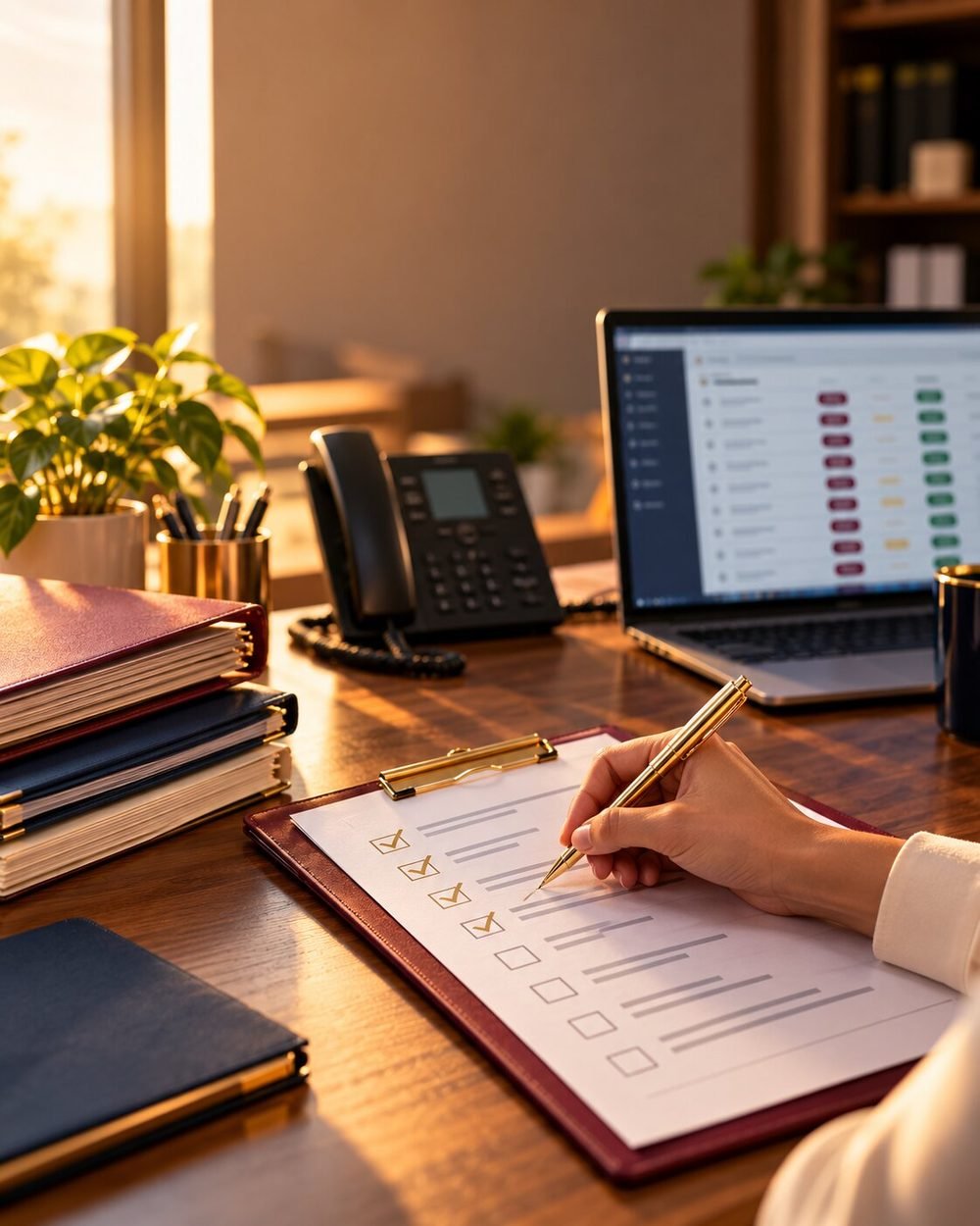 Order coordinator ticking off a title order checklist