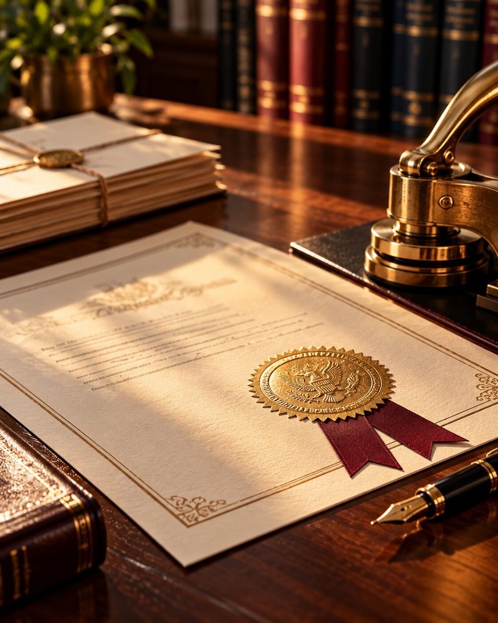 Official tax certificate with an embossed gold seal