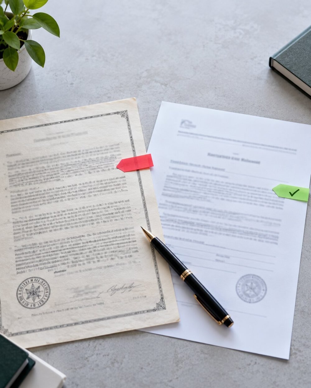 Flagged mortgage beside a new release document