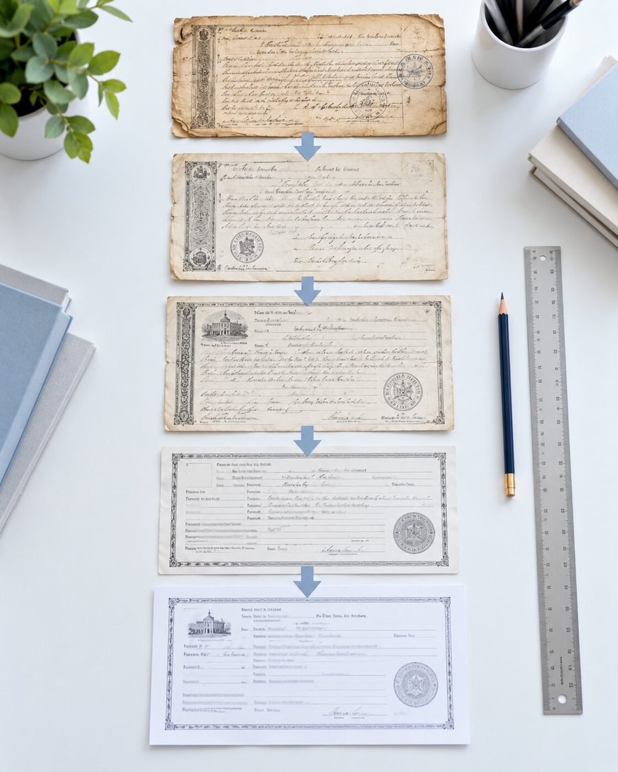 Recorded deeds arranged in order as a chain of title