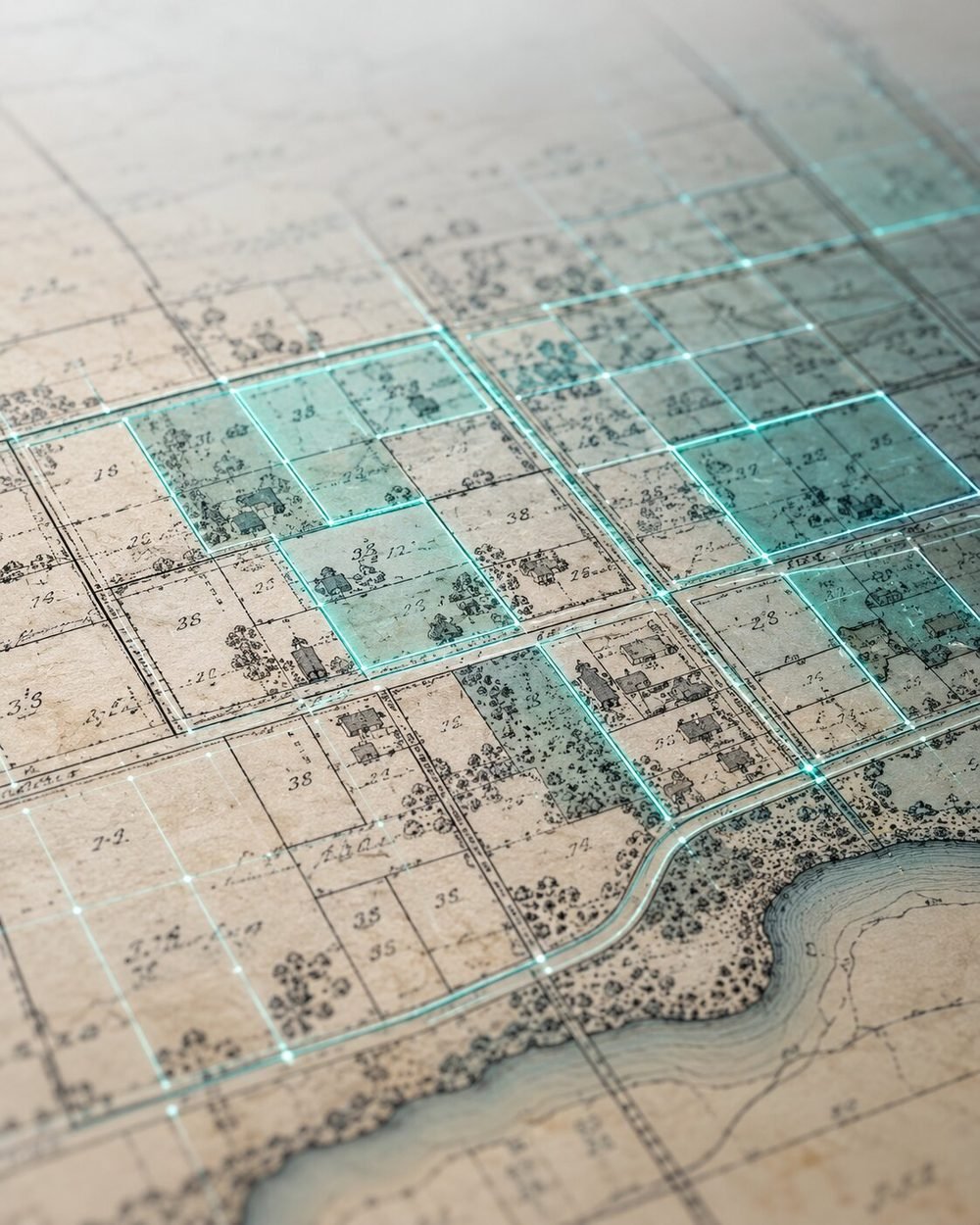 Old plat map with parcels being digitised
